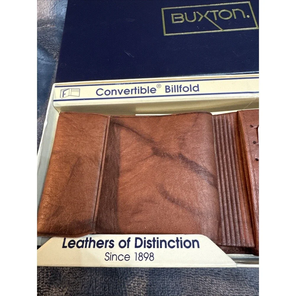 Vintage BUXTON Convertible Billfold w/Box & Inserts Top Grain Cowhide MIB/NOS